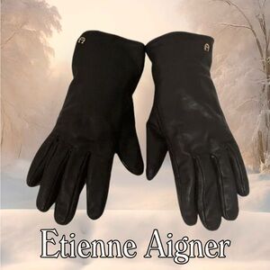 ETIENNE AIGNER Brown Leather Gloves Lined With 100% Cashmere Size Medium